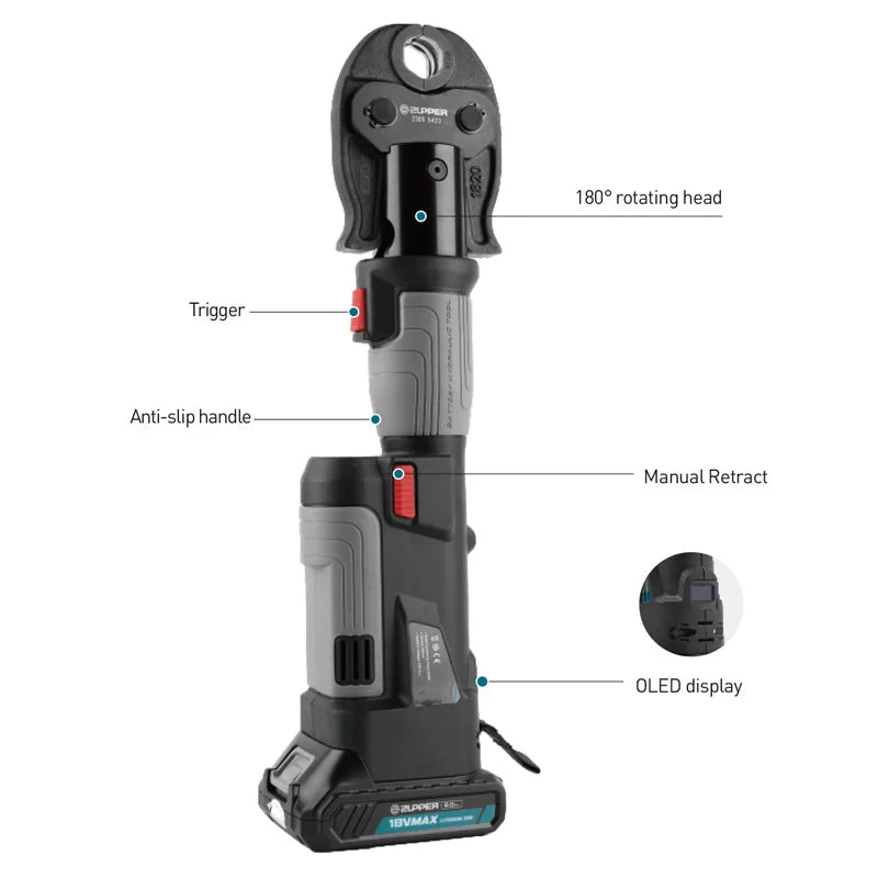ZUPPER PZ-2430 Battery Powered Hydraulic Pipe Pro Press Tool for Pex Steel Copper Pipe Without Jaws